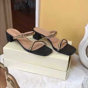 Elegant Black and Gold Women's Heeled Sandals